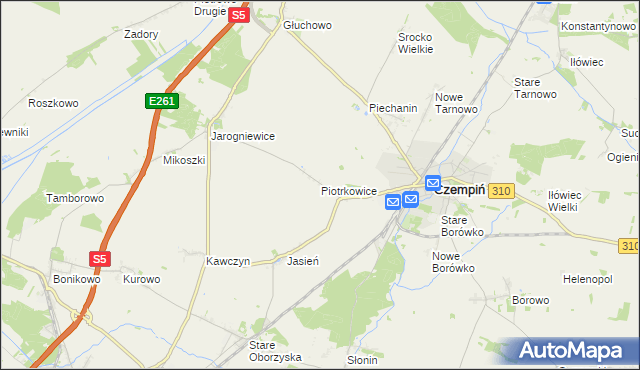 mapa Piotrkowice gmina Czempiń, Piotrkowice gmina Czempiń na mapie Targeo