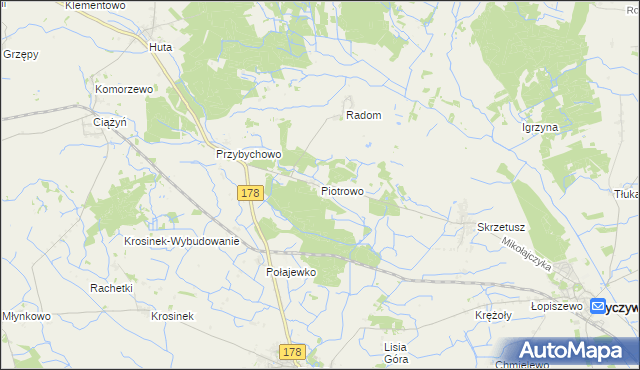 mapa Piotrowo gmina Ryczywół, Piotrowo gmina Ryczywół na mapie Targeo