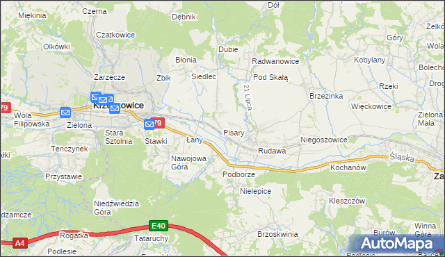 mapa Pisary gmina Zabierzów, Pisary gmina Zabierzów na mapie Targeo