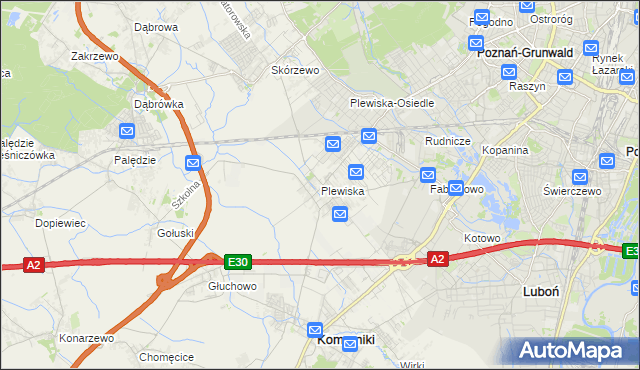 mapa Plewiska gmina Komorniki, Plewiska gmina Komorniki na mapie Targeo