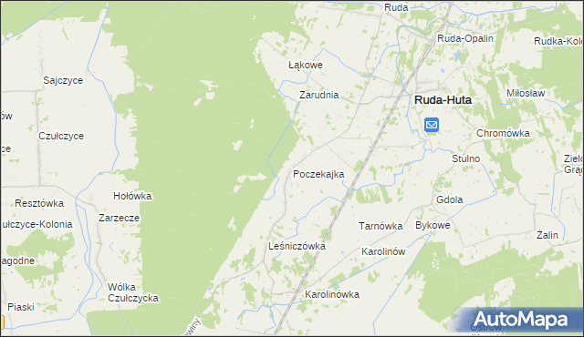 mapa Poczekajka gmina Ruda-Huta, Poczekajka gmina Ruda-Huta na mapie Targeo
