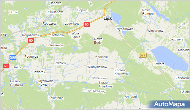 mapa Podlasie gmina Łąck, Podlasie gmina Łąck na mapie Targeo