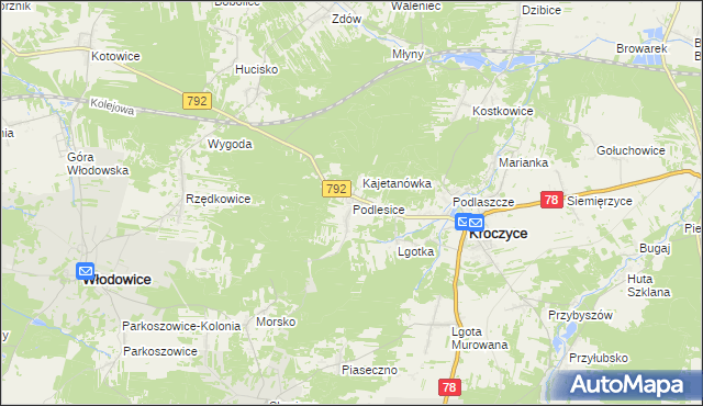 mapa Podlesice gmina Kroczyce, Podlesice gmina Kroczyce na mapie Targeo