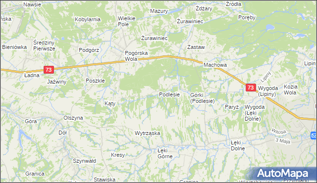 mapa Podlesie gmina Pilzno, Podlesie gmina Pilzno na mapie Targeo