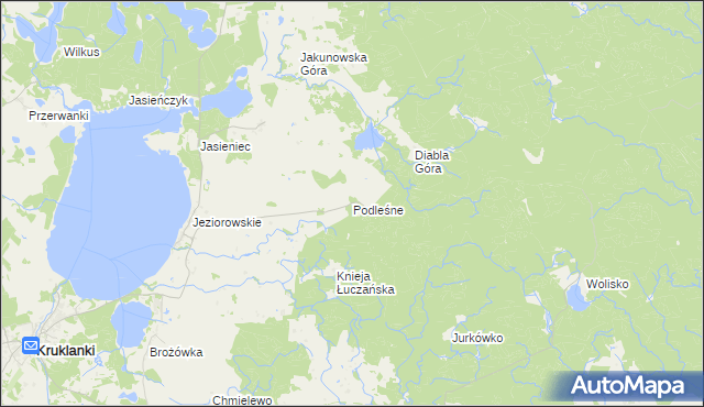 mapa Podleśne gmina Kruklanki, Podleśne gmina Kruklanki na mapie Targeo