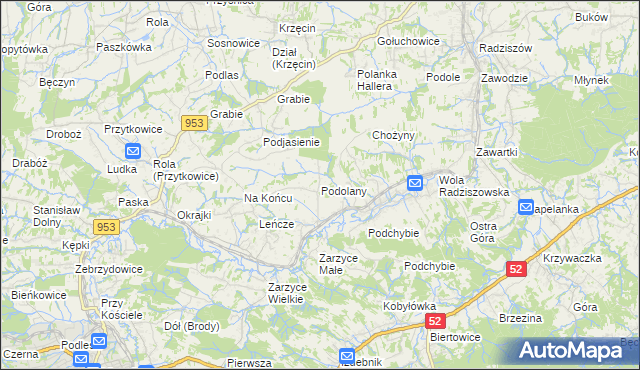 mapa Podolany gmina Kalwaria Zebrzydowska, Podolany gmina Kalwaria Zebrzydowska na mapie Targeo