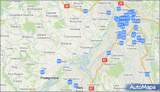 mapa Podrzecze gmina Podegrodzie, Podrzecze gmina Podegrodzie na mapie Targeo