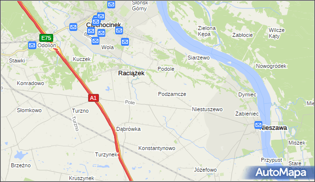 mapa Podzamcze gmina Raciążek, Podzamcze gmina Raciążek na mapie Targeo