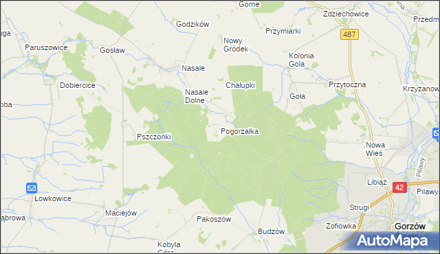 mapa Pogorzałka gmina Byczyna, Pogorzałka gmina Byczyna na mapie Targeo