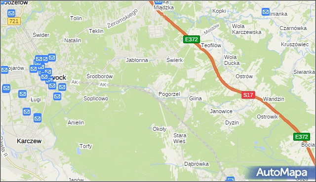 mapa Pogorzel gmina Celestynów, Pogorzel gmina Celestynów na mapie Targeo