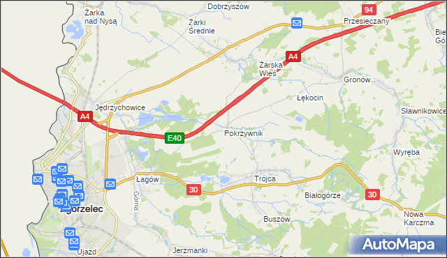 mapa Pokrzywnik gmina Zgorzelec, Pokrzywnik gmina Zgorzelec na mapie Targeo