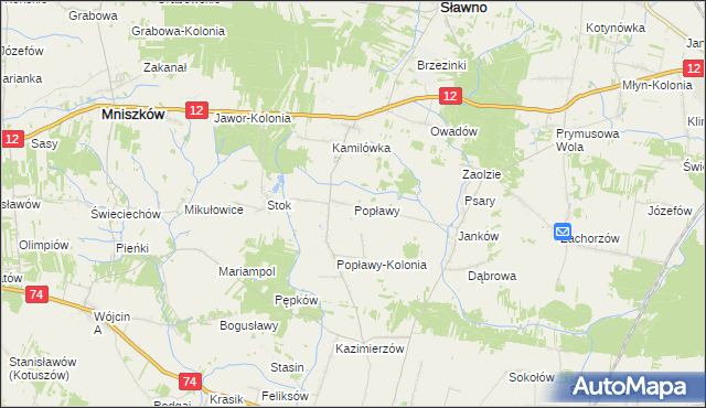 mapa Popławy gmina Sławno, Popławy gmina Sławno na mapie Targeo