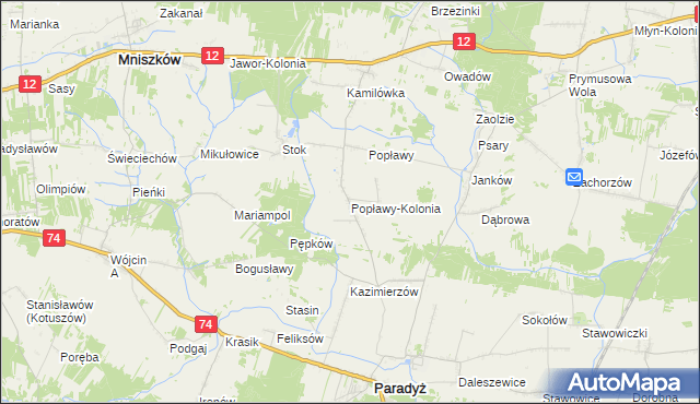 mapa Popławy-Kolonia, Popławy-Kolonia na mapie Targeo