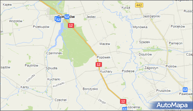 mapa Popówek gmina Gołuchów, Popówek gmina Gołuchów na mapie Targeo