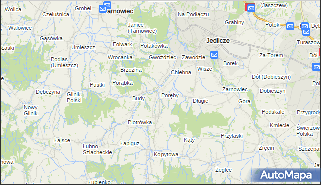 mapa Poręby gmina Jedlicze, Poręby gmina Jedlicze na mapie Targeo