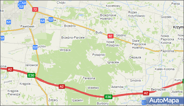 mapa Potażniki, Potażniki na mapie Targeo