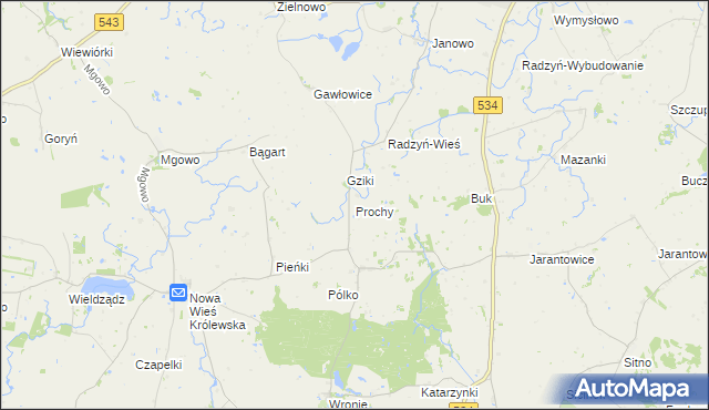 mapa Prochy gmina Ryńsk, Prochy gmina Ryńsk na mapie Targeo