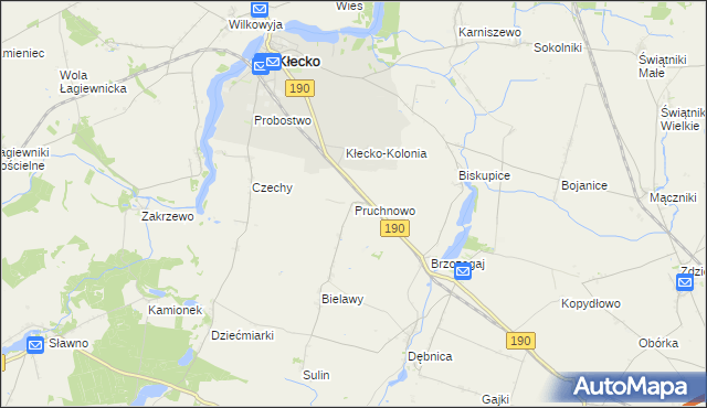 mapa Pruchnowo gmina Kłecko, Pruchnowo gmina Kłecko na mapie Targeo