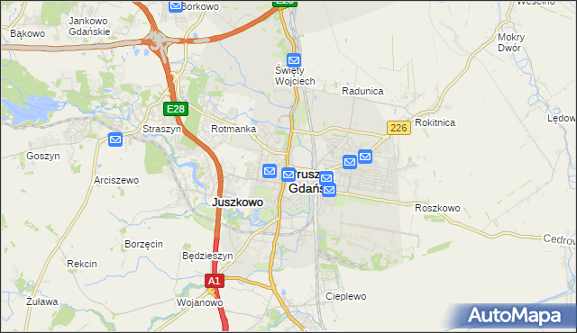 mapa Pruszcz Gdański, Pruszcz Gdański na mapie Targeo