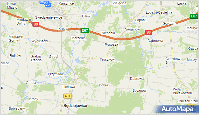 mapa Pruszków gmina Sędziejowice, Pruszków gmina Sędziejowice na mapie Targeo