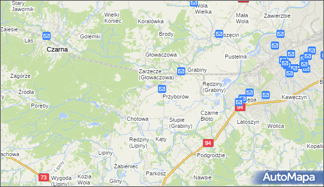 mapa Przyborów gmina Czarna, Przyborów gmina Czarna na mapie Targeo