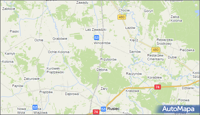 mapa Przyborów gmina Widawa, Przyborów gmina Widawa na mapie Targeo