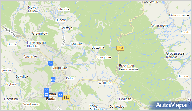 mapa Przygórze gmina Nowa Ruda, Przygórze gmina Nowa Ruda na mapie Targeo