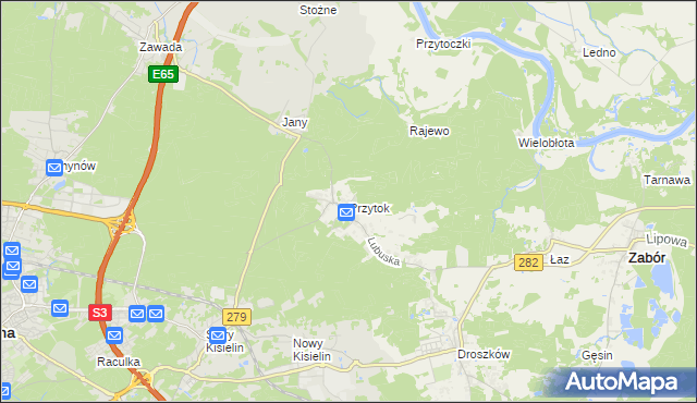 mapa Przytok gmina Zabór, Przytok gmina Zabór na mapie Targeo