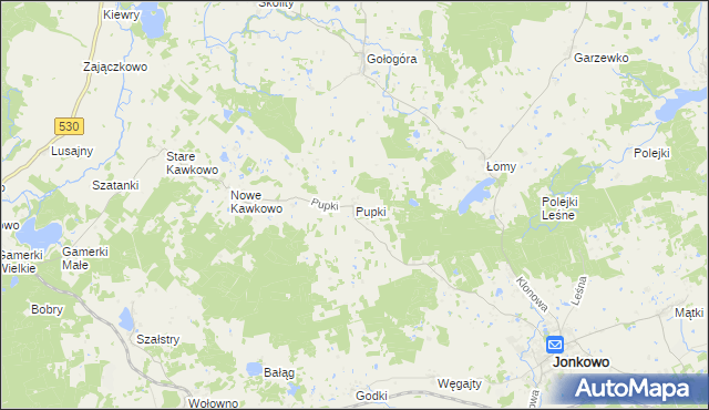 mapa Pupki gmina Jonkowo, Pupki gmina Jonkowo na mapie Targeo