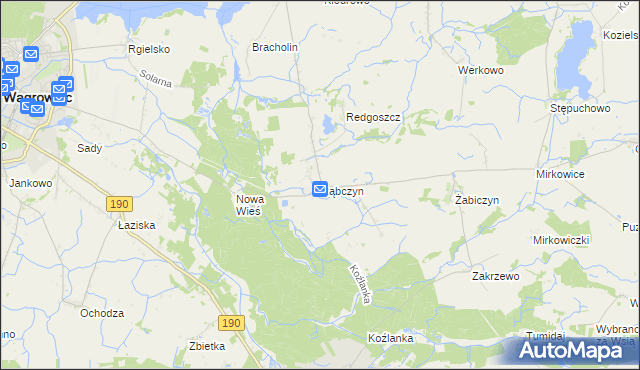 mapa Rąbczyn gmina Wągrowiec, Rąbczyn gmina Wągrowiec na mapie Targeo