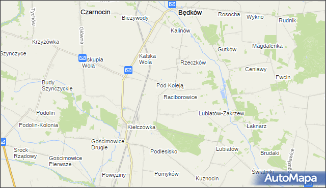 mapa Raciborowice gmina Moszczenica, Raciborowice gmina Moszczenica na mapie Targeo