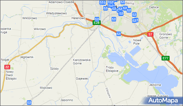 mapa Raczki Elbląskie, Raczki Elbląskie na mapie Targeo