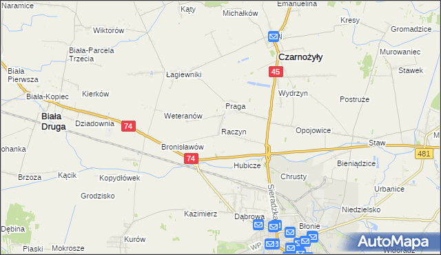 mapa Raczyn gmina Czarnożyły, Raczyn gmina Czarnożyły na mapie Targeo