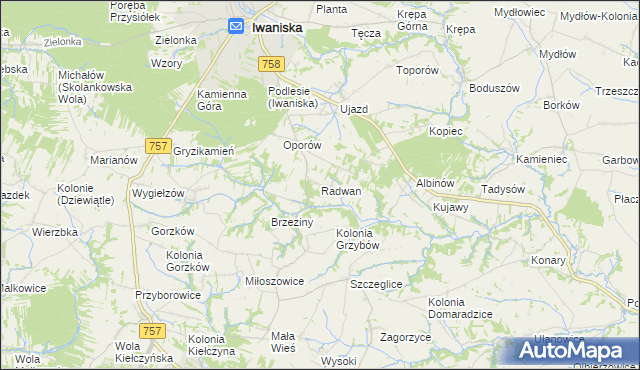 mapa Radwan gmina Iwaniska, Radwan gmina Iwaniska na mapie Targeo