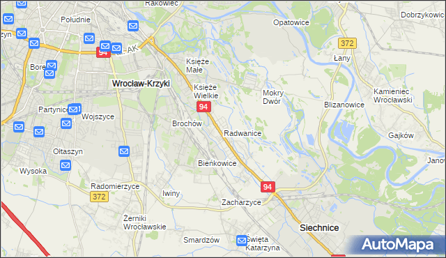 mapa Radwanice gmina Siechnice, Radwanice gmina Siechnice na mapie Targeo