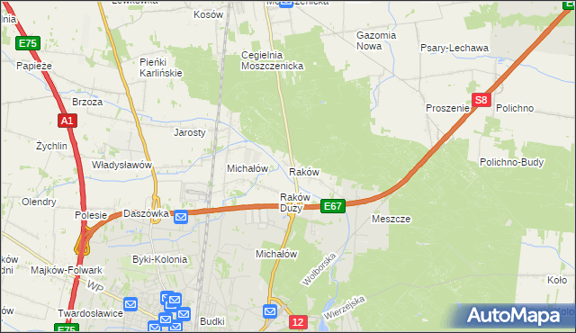 mapa Raków gmina Moszczenica, Raków gmina Moszczenica na mapie Targeo