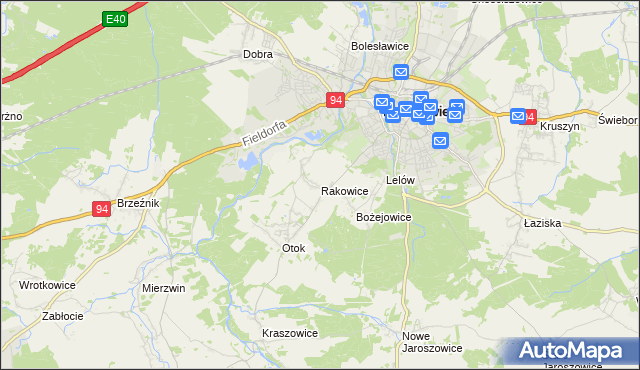 mapa Rakowice gmina Bolesławiec, Rakowice gmina Bolesławiec na mapie Targeo