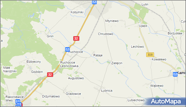 mapa Rataje gmina Rakoniewice, Rataje gmina Rakoniewice na mapie Targeo