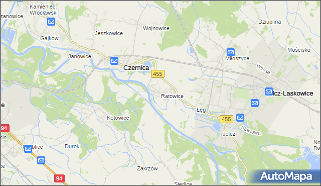 mapa Ratowice gmina Czernica, Ratowice gmina Czernica na mapie Targeo