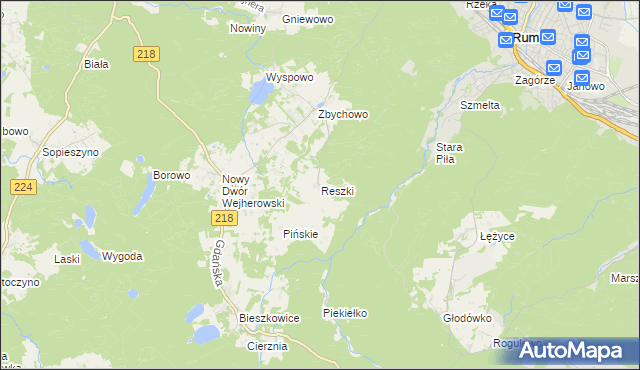 mapa Reszki gmina Wejherowo, Reszki gmina Wejherowo na mapie Targeo