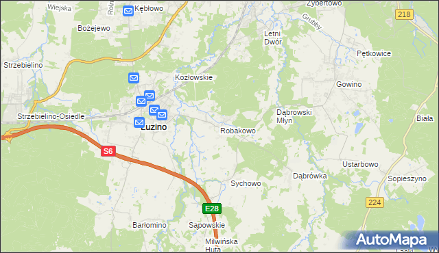 mapa Robakowo gmina Luzino, Robakowo gmina Luzino na mapie Targeo