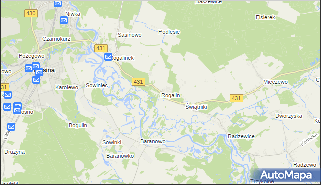 mapa Rogalin gmina Mosina, Rogalin gmina Mosina na mapie Targeo