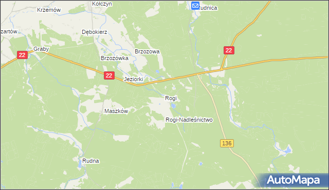 mapa Rogi gmina Lubniewice, Rogi gmina Lubniewice na mapie Targeo