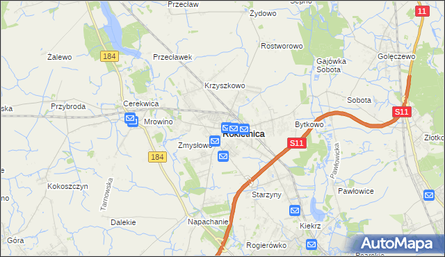 mapa Rokietnica powiat poznański, Rokietnica powiat poznański na mapie Targeo