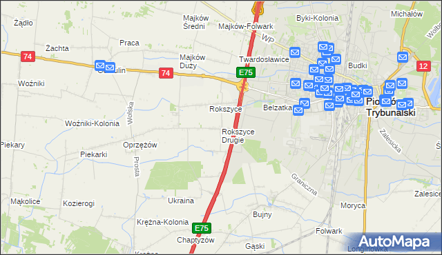 mapa Rokszyce Drugie, Rokszyce Drugie na mapie Targeo