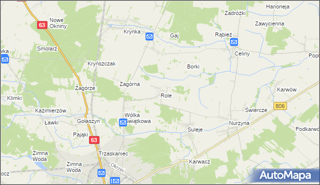 mapa Role gmina Łuków, Role gmina Łuków na mapie Targeo