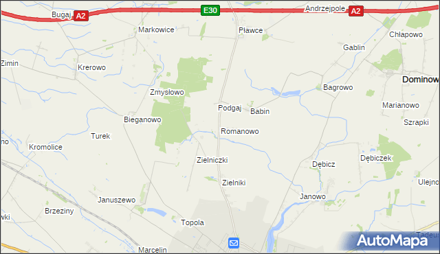 mapa Romanowo gmina Środa Wielkopolska, Romanowo gmina Środa Wielkopolska na mapie Targeo