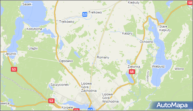 mapa Romany gmina Szczytno, Romany gmina Szczytno na mapie Targeo