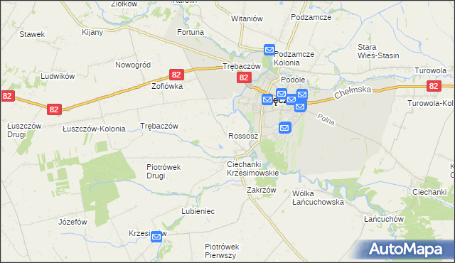 mapa Rossosz gmina Łęczna, Rossosz gmina Łęczna na mapie Targeo