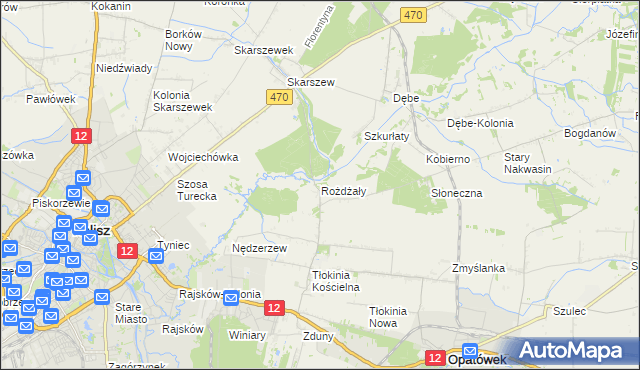 mapa Rożdżały gmina Opatówek, Rożdżały gmina Opatówek na mapie Targeo